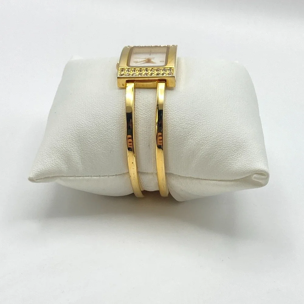 Eikon Women's Tank Watch Gold Tone Cuff Crystals Bling 21mm New Battery SMALL 6